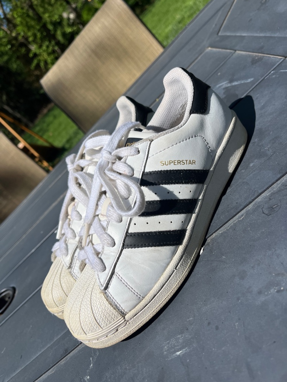 adidas White and Black Superstar Low-Top Sneakers